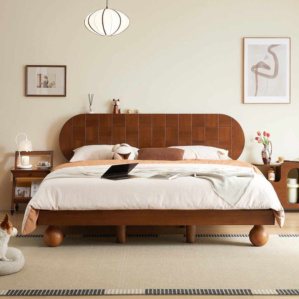 Elstow — Sheesham Wood Low Platform Bed with Spherical Legs