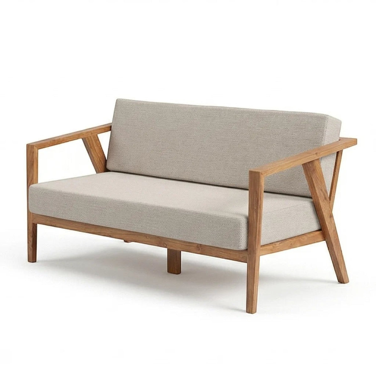 Solid Wood 2-Seater Sofa with Upholstered Cushions