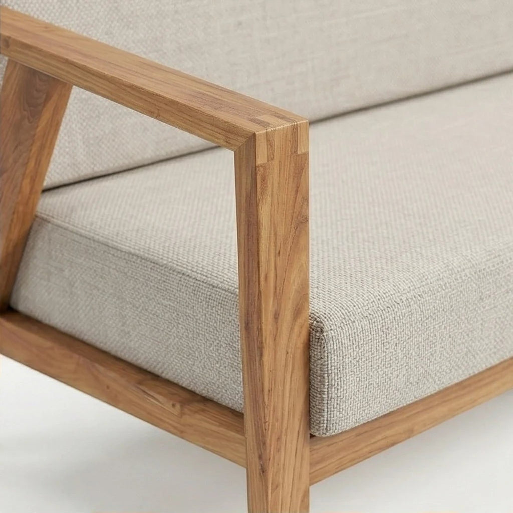 Solid Wood 2-Seater Sofa with Upholstered Cushions