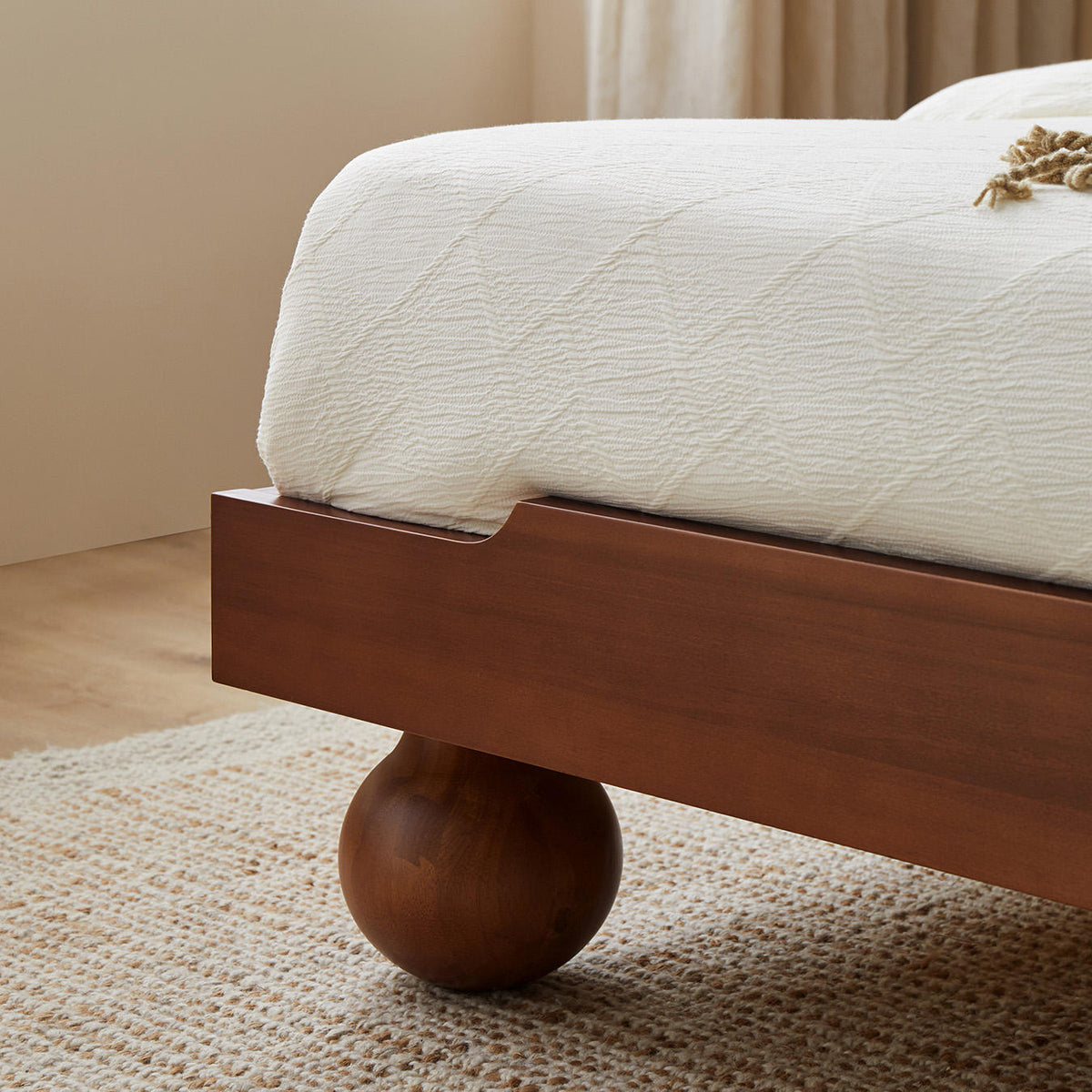Elstow — Sheesham Wood Low Platform Bed with Spherical Legs