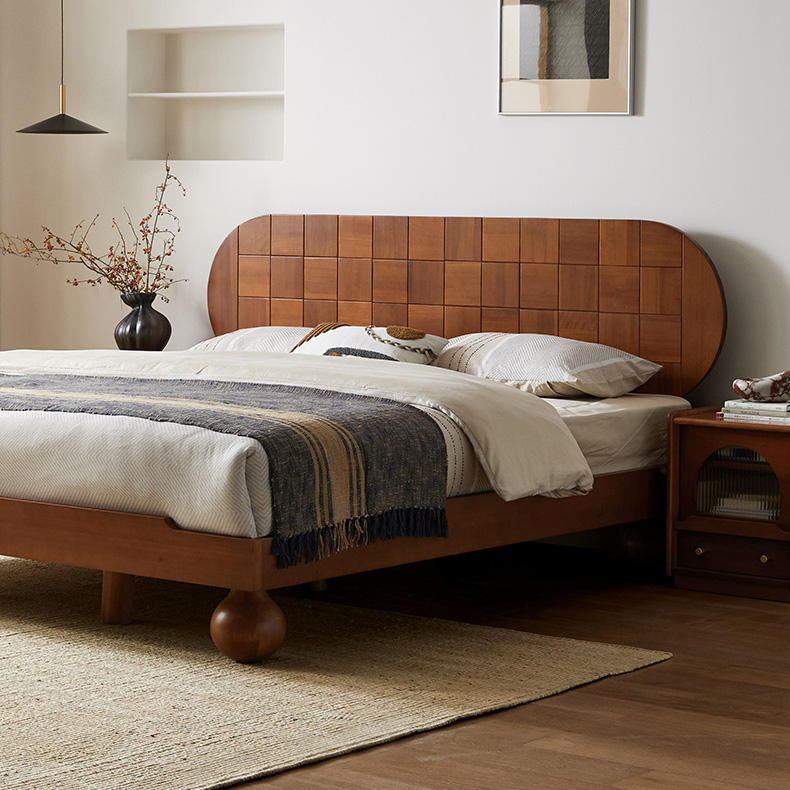 Elstow — Sheesham Wood Low Platform Bed with Spherical Legs