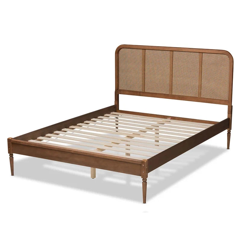 Cassia — Acacia Wood Cane Bed with Woven Rattan Headboard