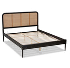 Cassia — Acacia Wood Cane Bed with Woven Rattan Headboard