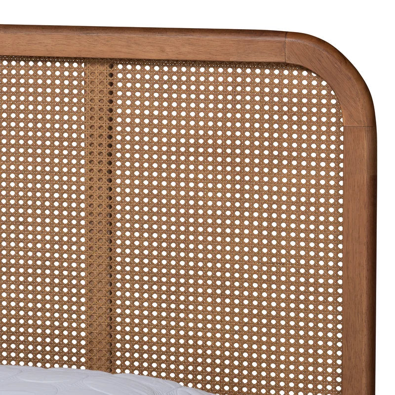 Cassia — Acacia Wood Cane Bed with Woven Rattan Headboard
