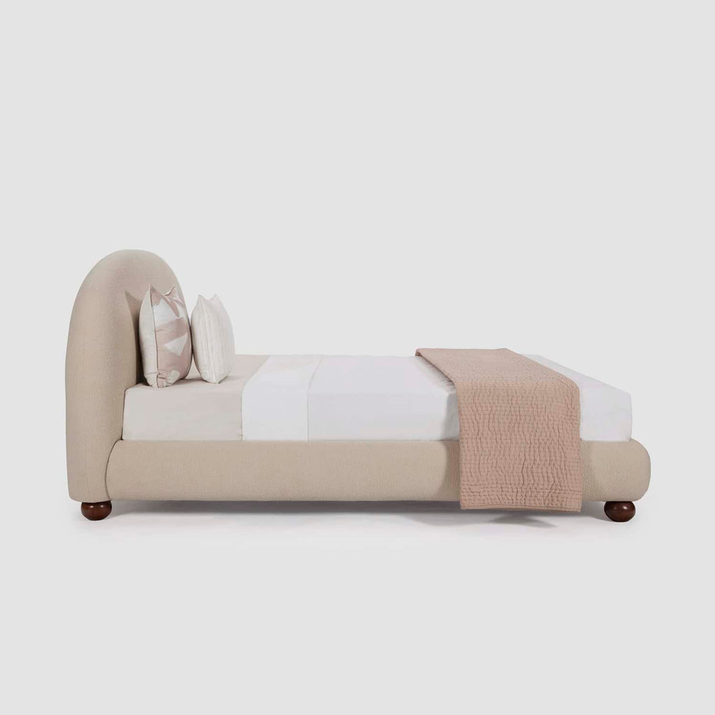 Penhurst Teakwood Bed with Curved Upholstered Headboard