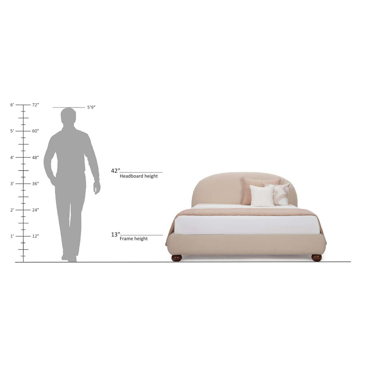 Penhurst Teakwood Bed with Curved Upholstered Headboard