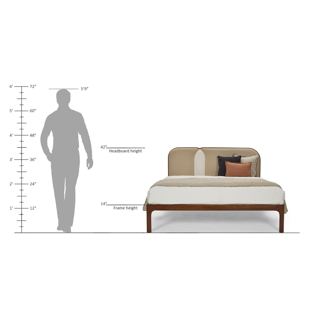 Ufton Art Deco Teakwood Bed with Upholstered Headboard