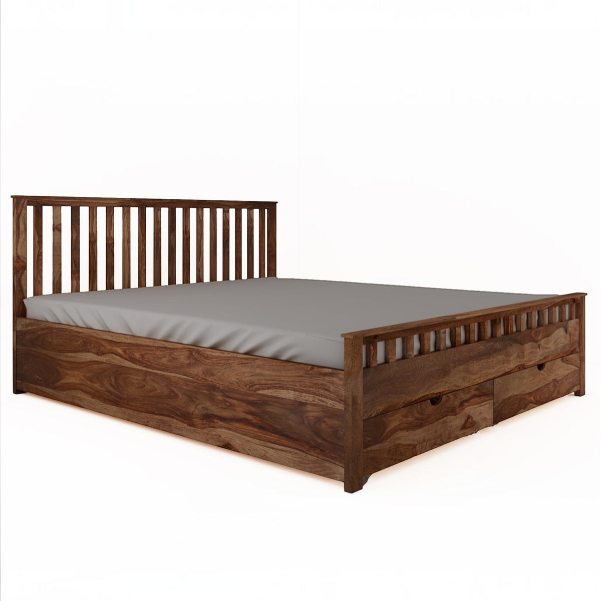 Homecrest Ardley front drawer bed frame in dark wood with a slatted headboard and integrated under-bed storage.