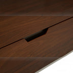 Homecrest Abbott solid wood media stand featuring a dark brown wood grain finish and a sleek integrated handle.