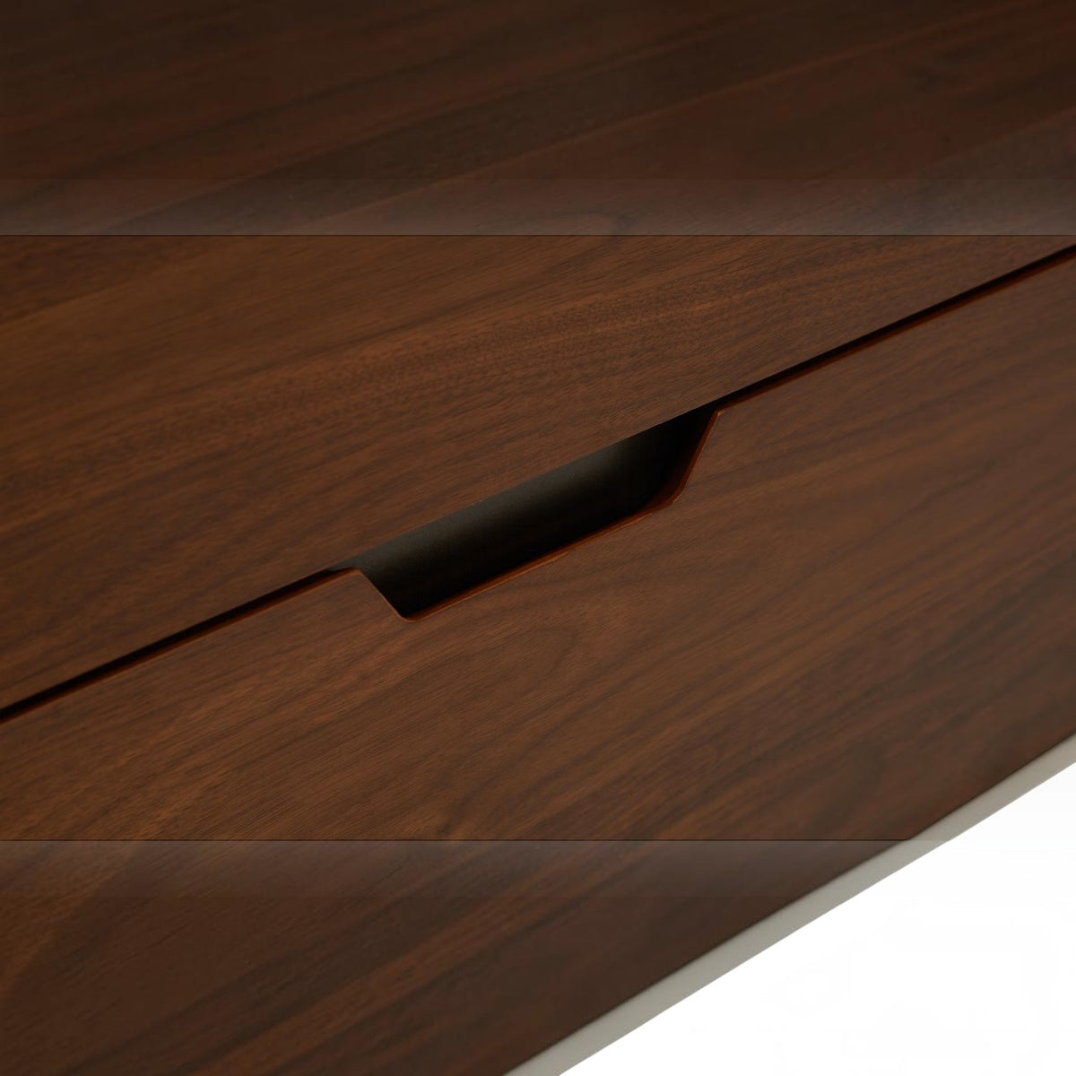 Homecrest Abbott solid wood media stand featuring a dark brown wood grain finish and a sleek integrated handle.