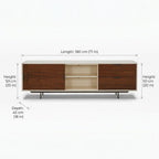Homecrest Abbott solid wood media stand with a two-tone finish, sliding door, and two drawers on a white background.