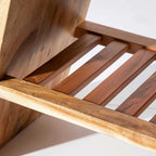 Homecrest Marlin bedside table in natural acacia wood featuring a slatted shelf design and angular frame