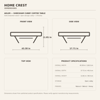 HomeCrest Adler coffee table dimensions — 43.30 in W × 17.71 in D × 11.81 in H