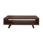 Homecrest Adler low-profile rectangular coffee table in dark walnut sheesham wood with an open storage cubby.
