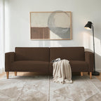 Homecrest Aldous brown polyester three-seater sofa bed with solid wood frame in a modern living room setting