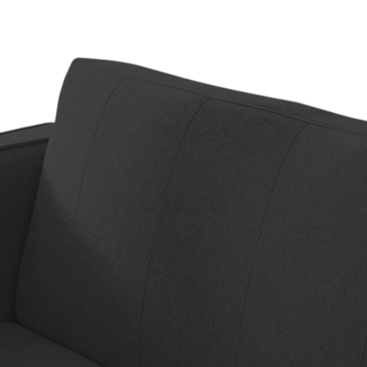 Homecrest Aldous three-seater sofa bed in dark grey polyester fabric with a solid wood frame and foam cushioning.