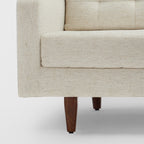 Homecrest Aldric contemporary sofa in bone fabric with slim teakwood legs and clean minimalist silhouette