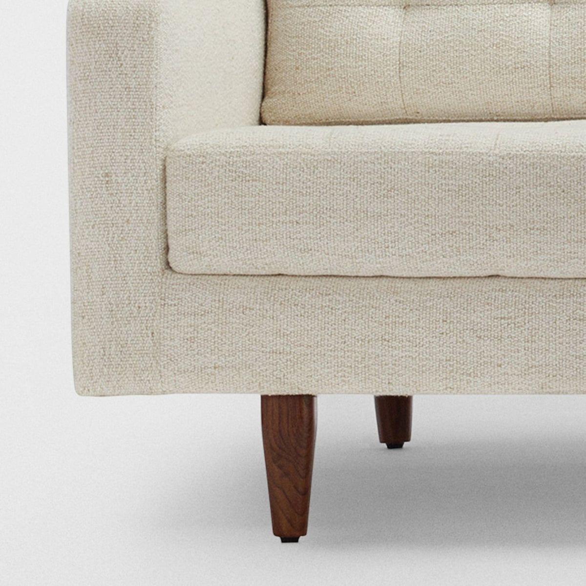 Homecrest Aldric contemporary sofa in bone fabric with slim teakwood legs and clean minimalist silhouette