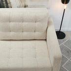 Homecrest Aldric contemporary sofa in Bone fabric with a tufted seat and backrest and slim teakwood frame