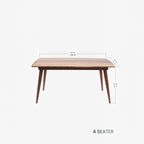 Homecrest Anders 4-seater dining table in seasoned teak wood with a mid-century curved rectangular profile