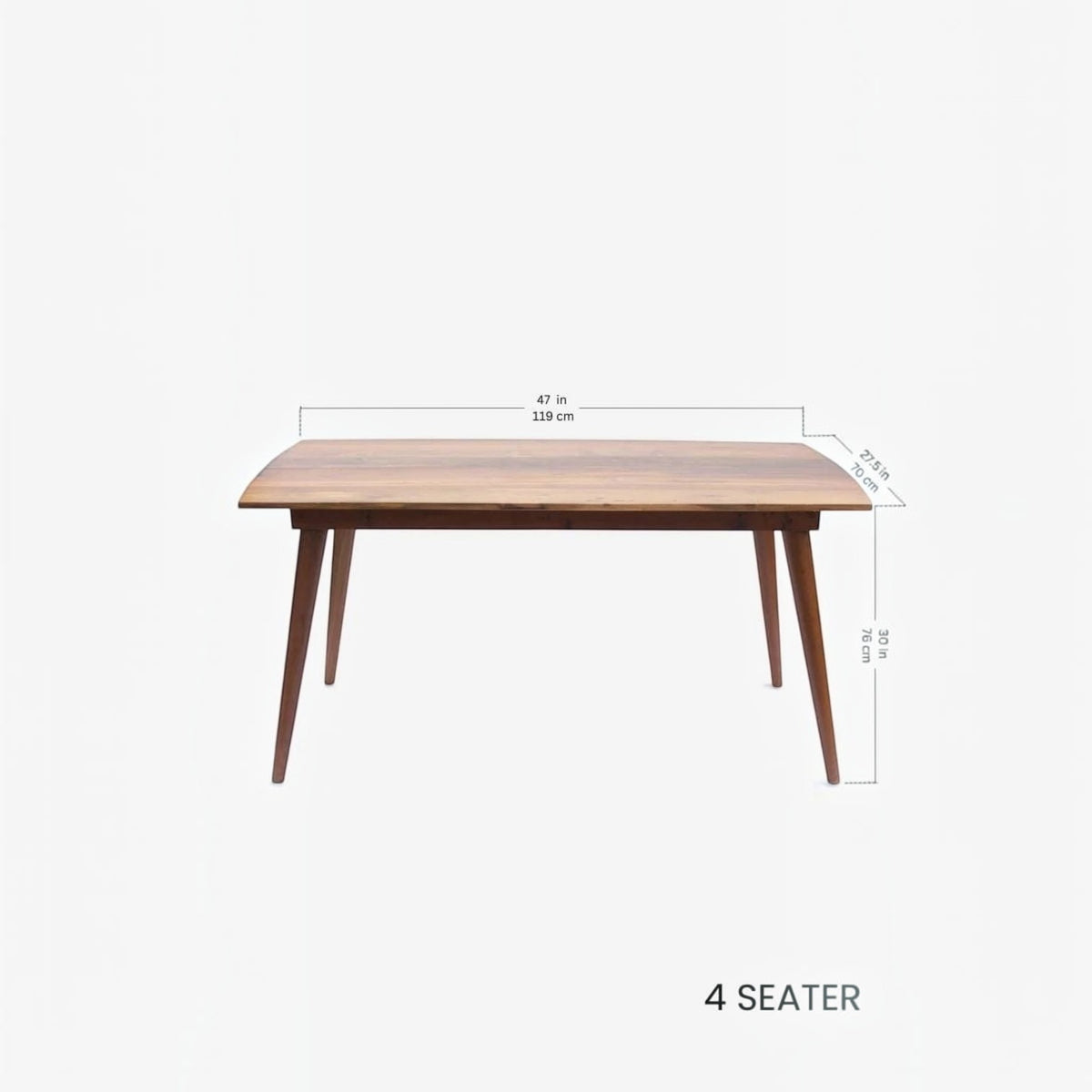 Homecrest Anders 4-seater dining table in seasoned teak wood with a mid-century curved rectangular profile