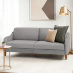 Homecrest Ashcroft light grey three-seat sofa with rounded arms and polyester upholstery in a modern living room