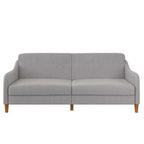 Homecrest Ashcroft light grey polyester three-seat sofa with rounded arms and solid wood legs