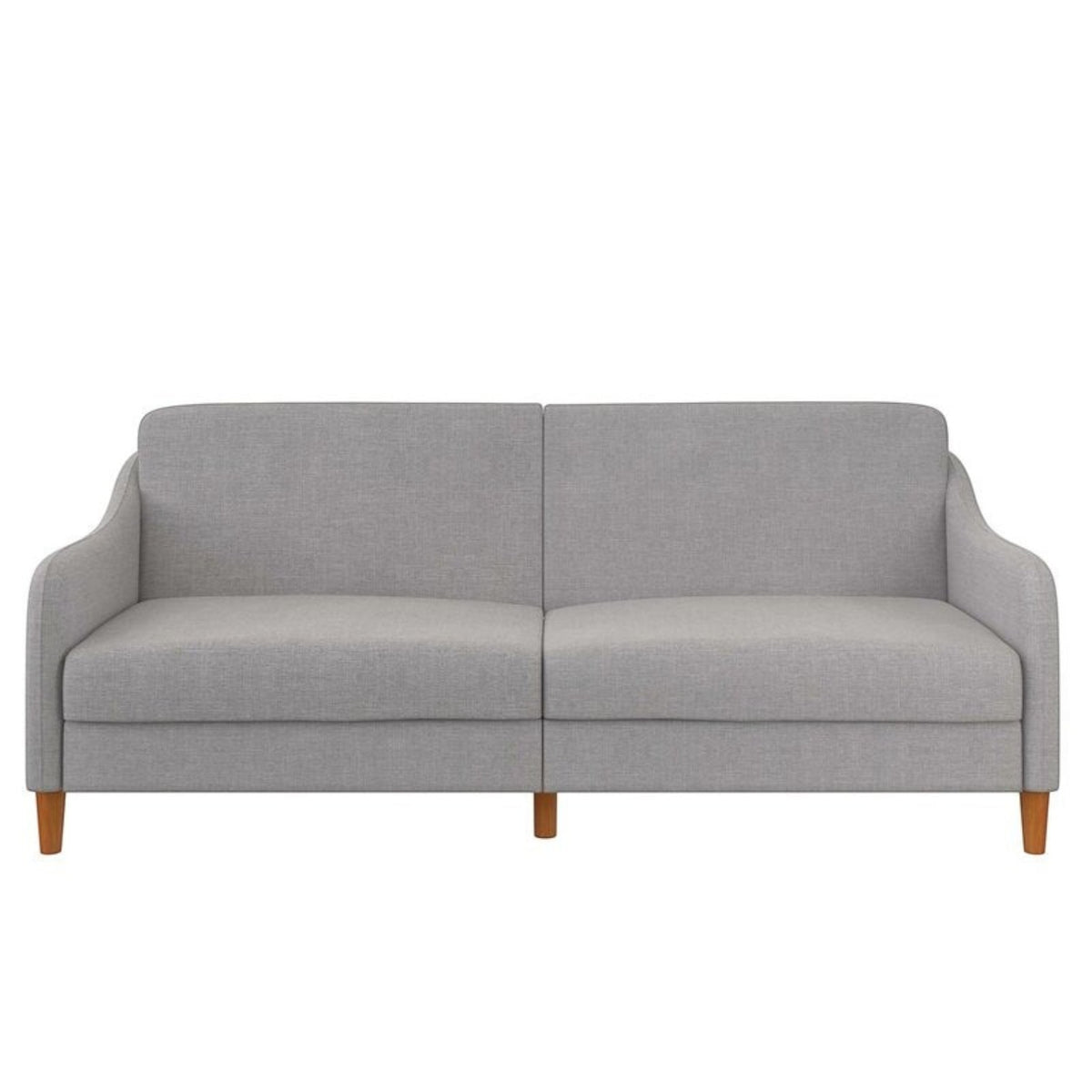 Homecrest Ashcroft light grey polyester three-seat sofa with rounded arms and solid wood legs