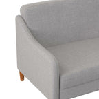 Homecrest Ashcroft light grey polyester three-seat sofa with rounded arms and solid wood legs