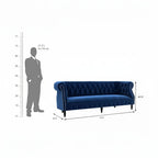 Homecrest Baslow 3-seater Chesterfield sofa in indigo blue velvet with tufted back and silver nailhead trim.