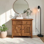 Homecrest Barrow compact buffet cabinet in natural sheesham wood with two drawers and two cabinet doors