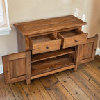 Homecrest Barrow compact buffet cabinet in natural sheesham wood with open drawers and cabinet doors