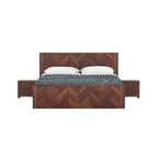 Homecrest Herrick king size bed in walnut finish sheesham wood with herringbone headboard and hydraulic storage