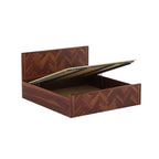 Homecrest Herrick king size bed in walnut finish sheesham wood with hydraulic lift storage and herringbone headboard