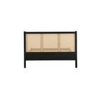 Homecrest Wicker Solid Wood Bed featuring a black mango wood frame and a natural handwoven rattan headboard.