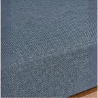Homecrest contemporary sofa featuring textured blue fabric upholstery and a rich walnut solid wood frame base