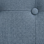 Close-up of Homecrest 3-seater sofa featuring blue textured fabric upholstery with a button-tufted backrest detail.