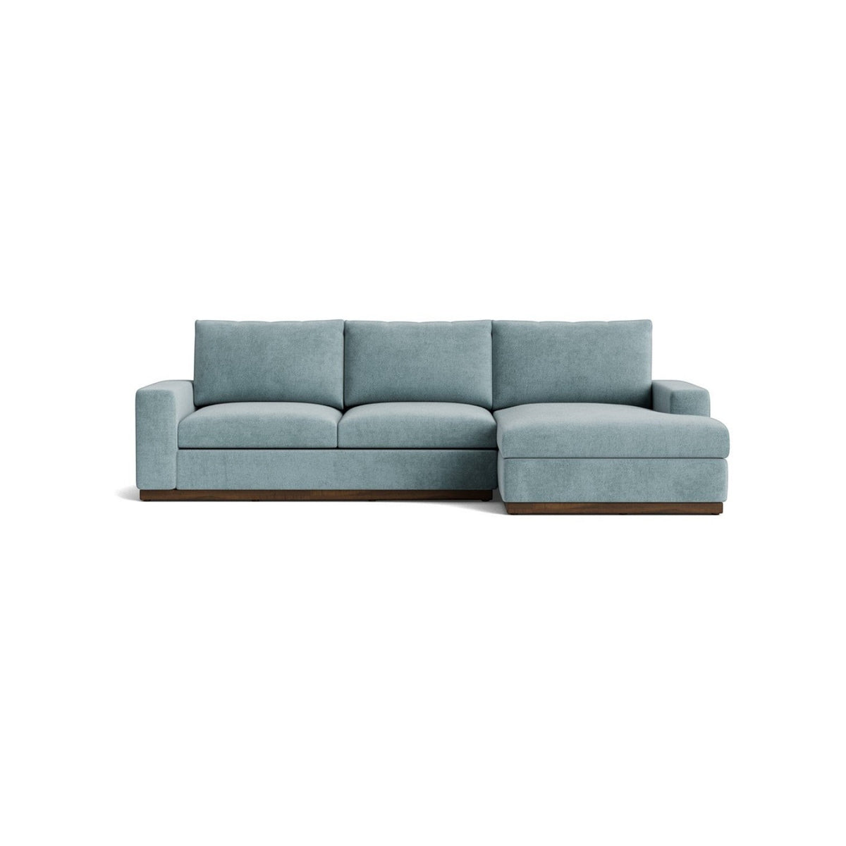 Homecrest Lomond 5-seater L-shaped sectional sofa in powder blue upholstery with solid wood base and storage.