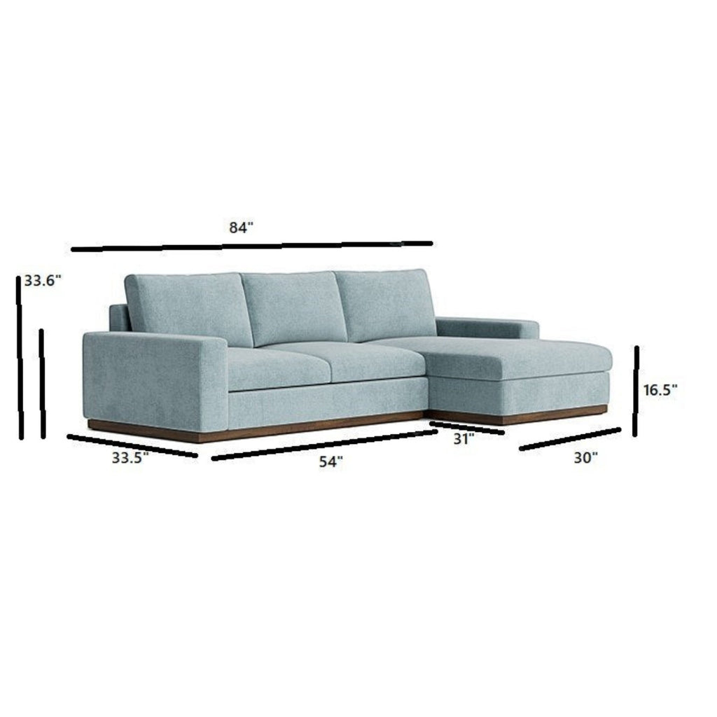 Homecrest Lomond 5-seater L-shaped sectional sofa in powder blue with solid wood base and integrated storage