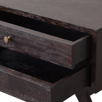 Homecrest Balcombe bedside table in solid dark hardwood with an antiqued stained finish and open drawer detail.