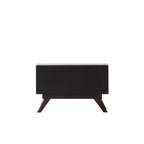 Homecrest Balcombe bedside table in dark stained solid hardwood with mid-century modern angled legs