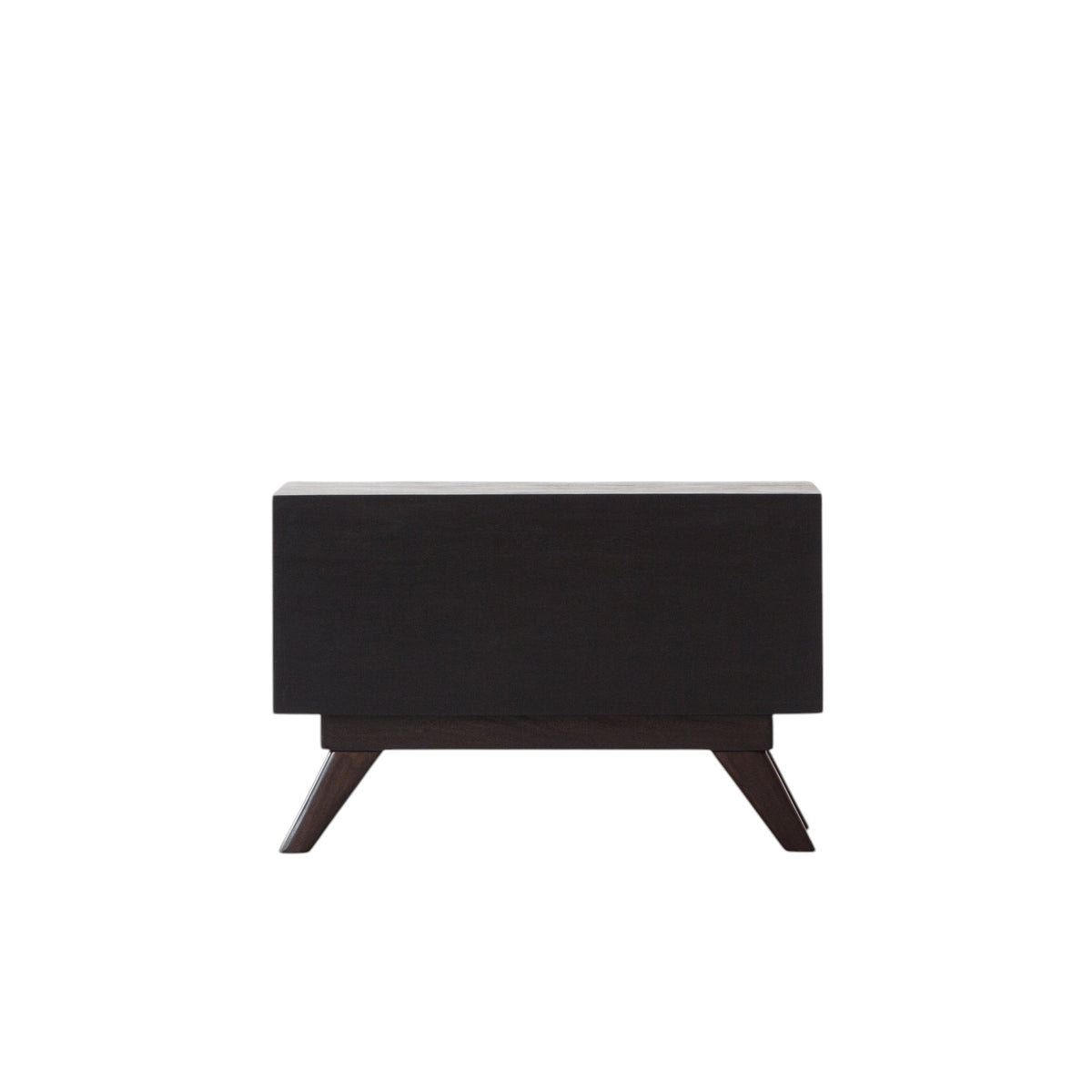 Homecrest Balcombe bedside table in dark stained solid hardwood with mid-century modern angled legs