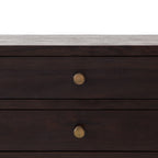Homecrest Balcombe bedside table in dark solid hardwood with two drawers and round brass knobs