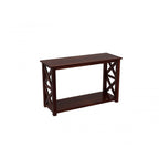 Homecrest Brae console table in solid dark walnut sheesham wood with a contemporary X-frame side design