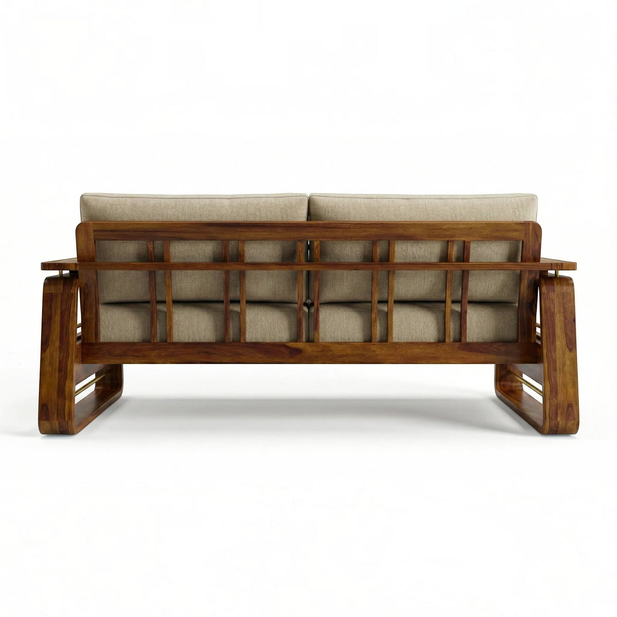 Homecrest Bramshaw 3 seater sofa featuring a solid wood frame with a natural finish and beige fabric cushions.