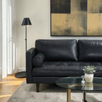 Homecrest Camber sectional sofa in rhino black leather with button-tufted seating and a solid wood frame
