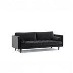 Homecrest Bicknor 2 seater sofa in black suede velvet fabric with a mid-century modern design and tapered legs.