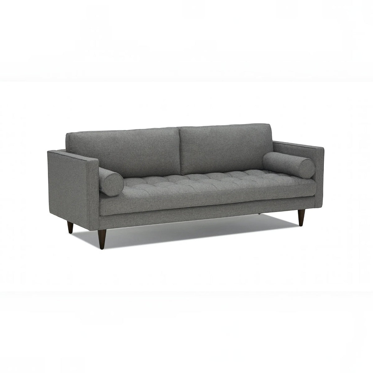 Homecrest Bicknor 2 seater sofa in gray suede velvet fabric with a solid wood frame and mid-century modern design.