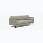 Homecrest Bicknor 2 seater sofa in gray suede velvet fabric with a mid-century modern design and tapered wooden legs.