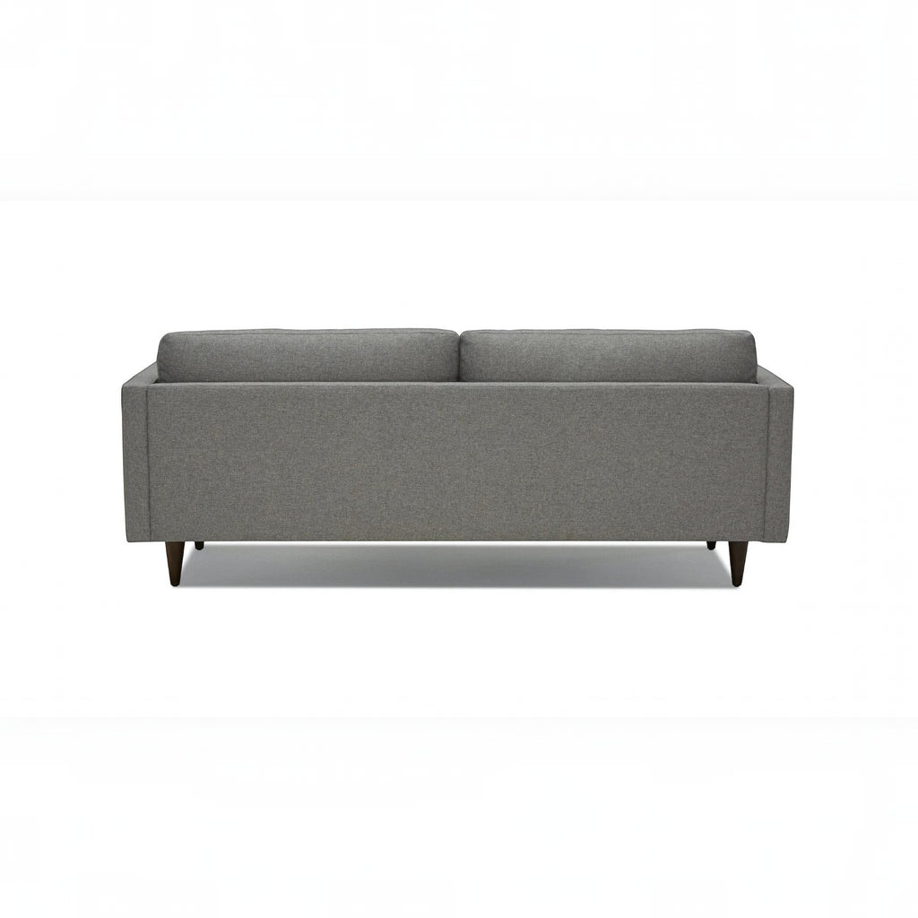 Homecrest Bicknor 2 seater sofa in gray suede velvet fabric with tapered wooden legs, back view